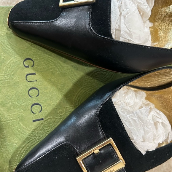 Authentic Gucci Suede and Leather Kitten Heel Mules Size 9.5 - Picture 3 of 10